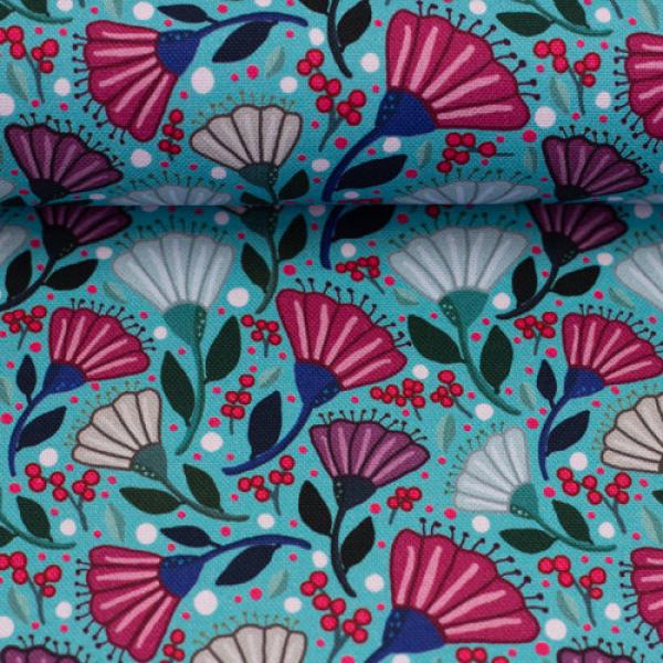 Canvas Garden Stories by Emjo Design Blumen auf Türkis von Swafing